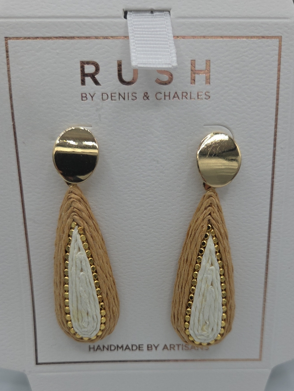 5 for $25! RUSH by Denis & Charles Beige and White Teardrop Earrings